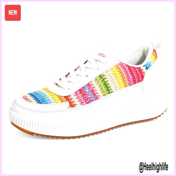 Platform Sneakers Rhinestone Chunky Retro Braided Walking Shoes